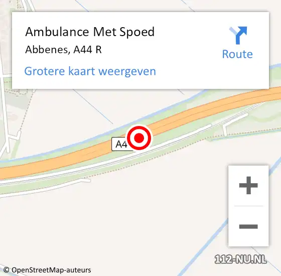 Locatie op kaart van de 112 melding: Ambulance Met Spoed Naar Abbenes, A44 R op 16 oktober 2017 03:37