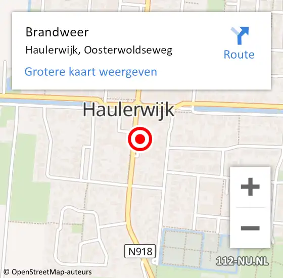 Locatie op kaart van de 112 melding: Brandweer Haulerwijk, Oosterwoldseweg op 16 oktober 2017 03:51