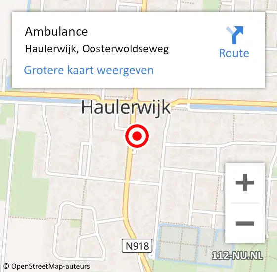 Locatie op kaart van de 112 melding: Ambulance Haulerwijk, Oosterwoldseweg op 16 oktober 2017 03:52