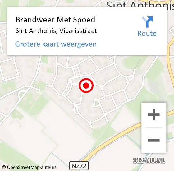 Locatie op kaart van de 112 melding: Brandweer Met Spoed Naar Sint Anthonis, Vicarisstraat op 16 oktober 2017 05:44