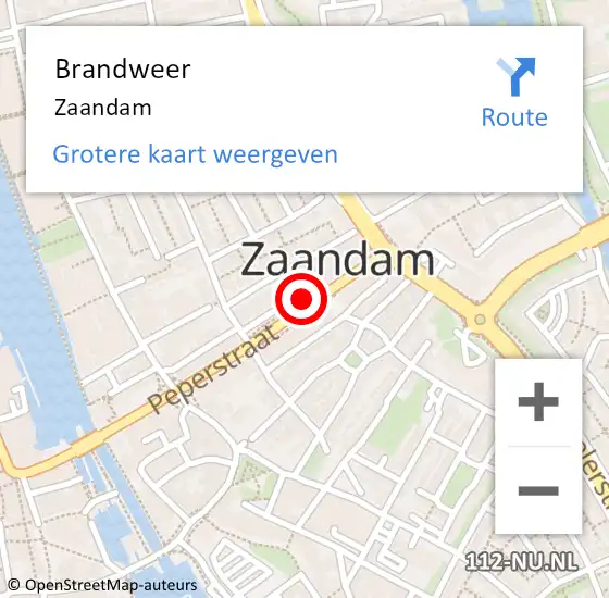 Locatie op kaart van de 112 melding: Brandweer Zaandam op 16 oktober 2017 07:22