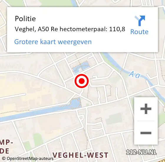 Locatie op kaart van de 112 melding: Politie Veghel, A50 Re hectometerpaal: 116,0 op 16 oktober 2017 08:09