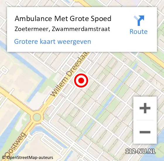 Locatie op kaart van de 112 melding: Ambulance Met Grote Spoed Naar Zoetermeer, Zwammerdamstraat op 16 oktober 2017 08:40