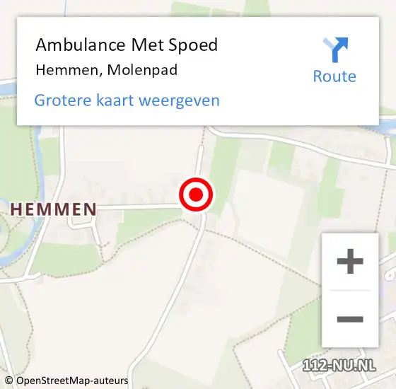 Locatie op kaart van de 112 melding: Ambulance Met Spoed Naar Hemmen, Molenpad op 16 oktober 2017 08:53