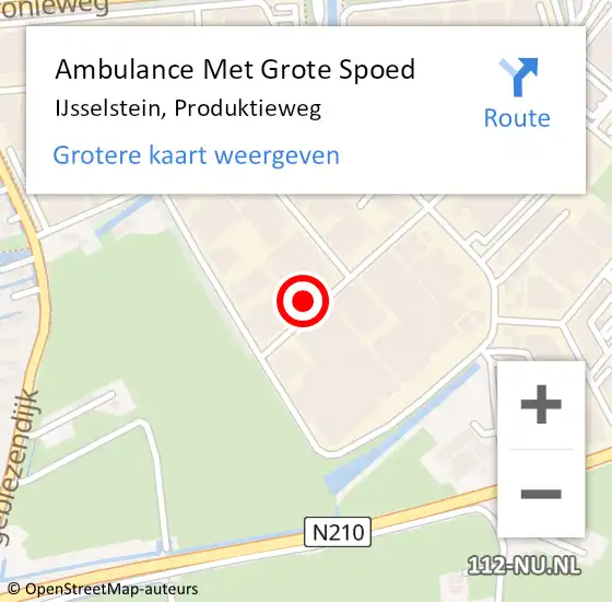 Locatie op kaart van de 112 melding: Ambulance Met Grote Spoed Naar IJsselstein, Produktieweg op 16 oktober 2017 09:59