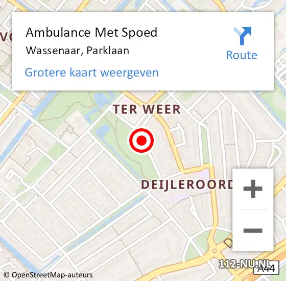 Locatie op kaart van de 112 melding: Ambulance Met Spoed Naar Wassenaar, Parklaan op 16 oktober 2017 10:44