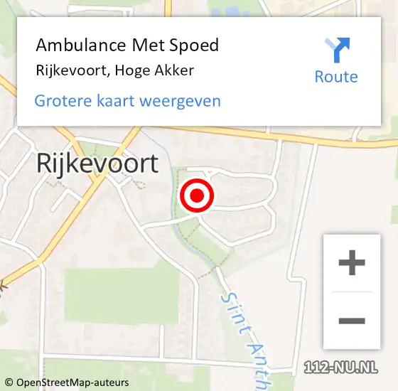 Locatie op kaart van de 112 melding: Ambulance Met Spoed Naar Rijkevoort, Hoge Akker op 16 oktober 2017 11:15