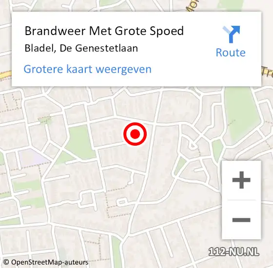 Locatie op kaart van de 112 melding: Brandweer Met Grote Spoed Naar Bladel, De Genestetlaan op 16 oktober 2017 12:19