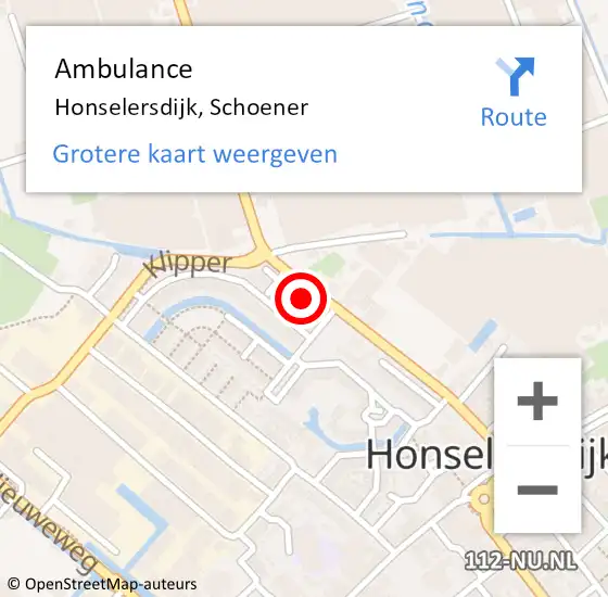Locatie op kaart van de 112 melding: Ambulance Honselersdijk, Schoener op 16 oktober 2017 13:07
