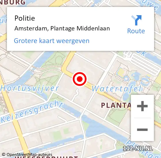 Locatie op kaart van de 112 melding: Politie Amsterdam, Plantage Middenlaan op 16 oktober 2017 13:37