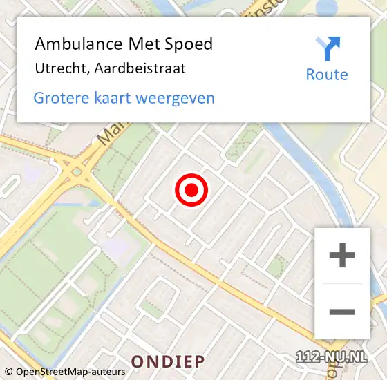 Locatie op kaart van de 112 melding: Ambulance Met Spoed Naar Utrecht, Aardbeistraat op 16 oktober 2017 14:03