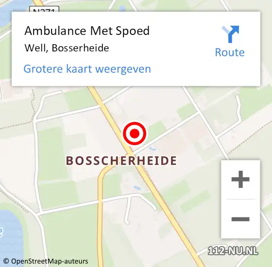 Locatie op kaart van de 112 melding: Ambulance Met Spoed Naar Well, Bosserheide op 16 oktober 2017 14:16