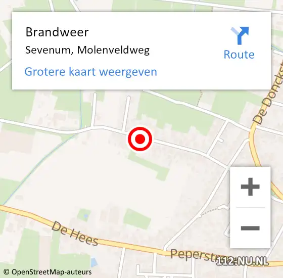 Locatie op kaart van de 112 melding: Brandweer Sevenum, Molenveldweg op 16 oktober 2017 14:21