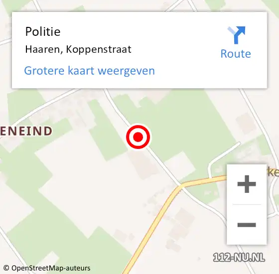 Locatie op kaart van de 112 melding: Politie Haaren, Koppenstraat op 16 oktober 2017 15:47