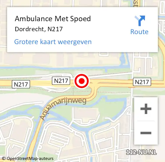 Locatie op kaart van de 112 melding: Ambulance Met Spoed Naar Dordrecht, N217 op 16 oktober 2017 15:54
