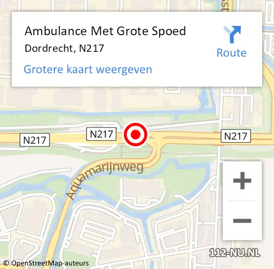 Locatie op kaart van de 112 melding: Ambulance Met Grote Spoed Naar Dordrecht, N217 op 16 oktober 2017 15:55