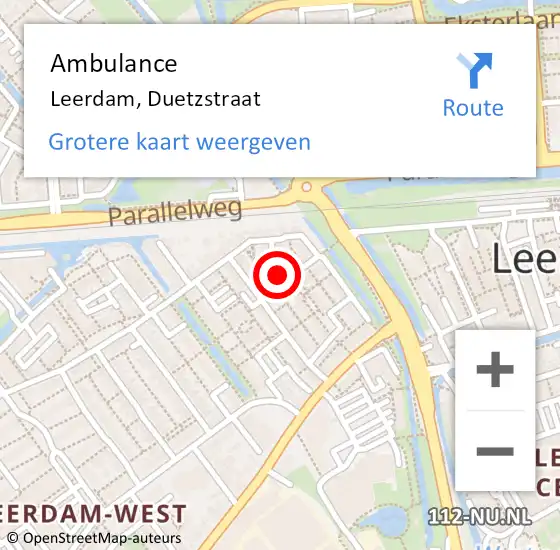 Locatie op kaart van de 112 melding: Ambulance Leerdam, Duetzstraat op 16 oktober 2017 16:03