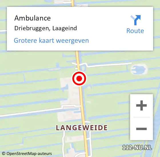 Locatie op kaart van de 112 melding: Ambulance Driebruggen, Laageind op 16 oktober 2017 16:21