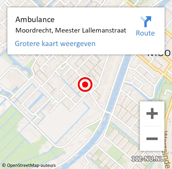 Locatie op kaart van de 112 melding: Ambulance Moordrecht, Meester Lallemanstraat op 16 oktober 2017 16:47