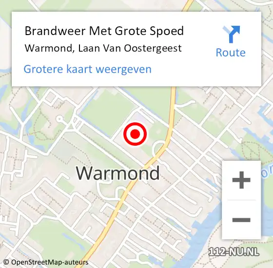 Locatie op kaart van de 112 melding: Brandweer Met Grote Spoed Naar Warmond, Laan Van Oostergeest op 4 februari 2014 11:51