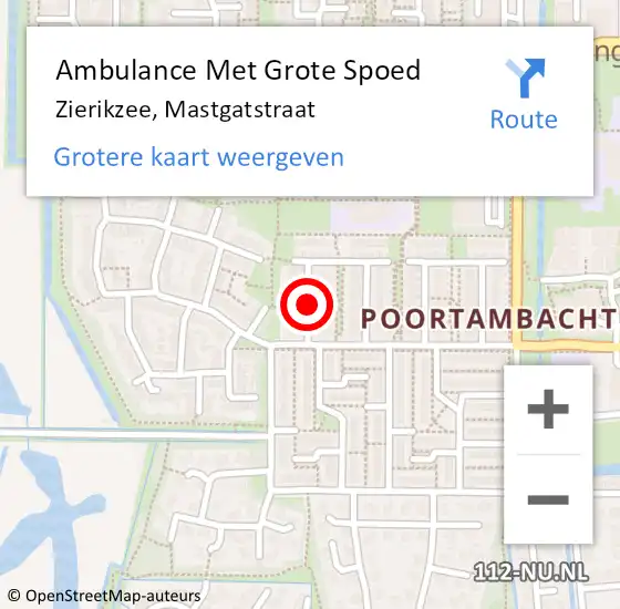 Locatie op kaart van de 112 melding: Ambulance Met Grote Spoed Naar Zierikzee, Mastgatstraat op 16 oktober 2017 18:45