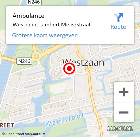 Locatie op kaart van de 112 melding: Ambulance Westzaan, Lambert Meliszstraat op 16 oktober 2017 19:36