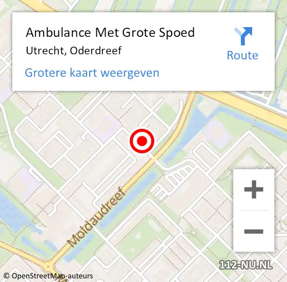 Locatie op kaart van de 112 melding: Ambulance Met Grote Spoed Naar Utrecht, Oderdreef op 16 oktober 2017 19:49