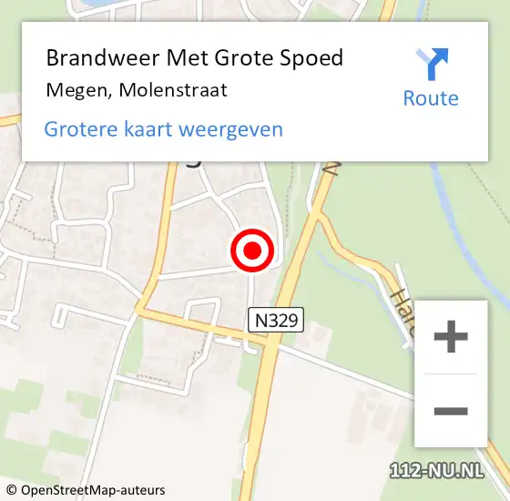 Locatie op kaart van de 112 melding: Brandweer Met Grote Spoed Naar Megen, Molenstraat op 16 oktober 2017 20:12