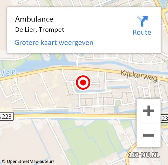 Locatie op kaart van de 112 melding: Ambulance De Lier, Trompet op 16 oktober 2017 21:13