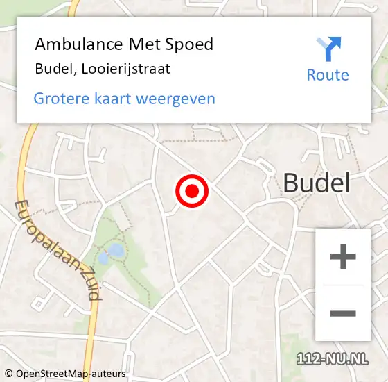 Locatie op kaart van de 112 melding: Ambulance Met Spoed Naar Budel, Looierijstraat op 16 oktober 2017 21:46