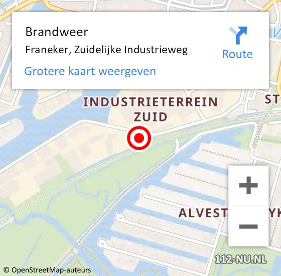 Locatie op kaart van de 112 melding: Brandweer Franeker, Industrieweg op 16 oktober 2017 21:49