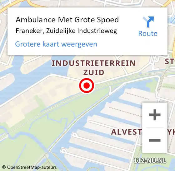 Locatie op kaart van de 112 melding: Ambulance Met Grote Spoed Naar Franeker, Zuidelijke Industrieweg op 16 oktober 2017 23:34