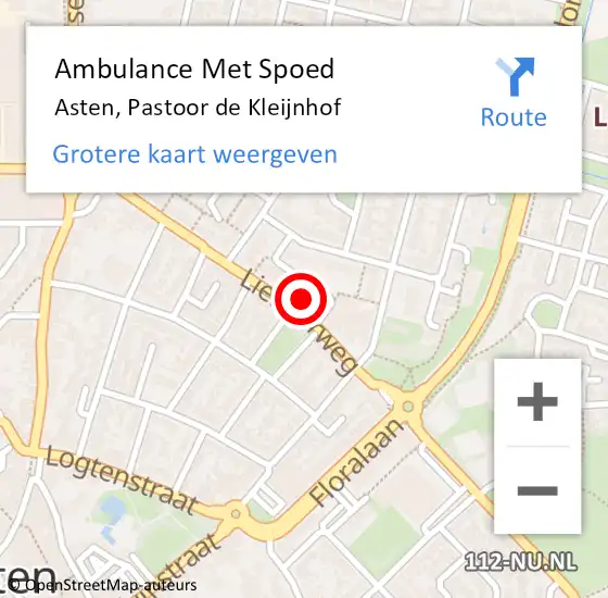 Locatie op kaart van de 112 melding: Ambulance Met Spoed Naar Asten, Pastoor de Kleijnhof op 17 oktober 2017 01:08