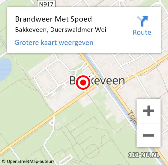 Locatie op kaart van de 112 melding: Brandweer Met Spoed Naar Bakkeveen, Duerswaldmer Wei op 17 oktober 2017 04:42