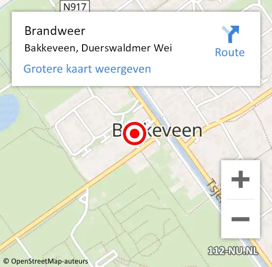 Locatie op kaart van de 112 melding: Brandweer Bakkeveen, Duerswaldmer Wei op 17 oktober 2017 04:43