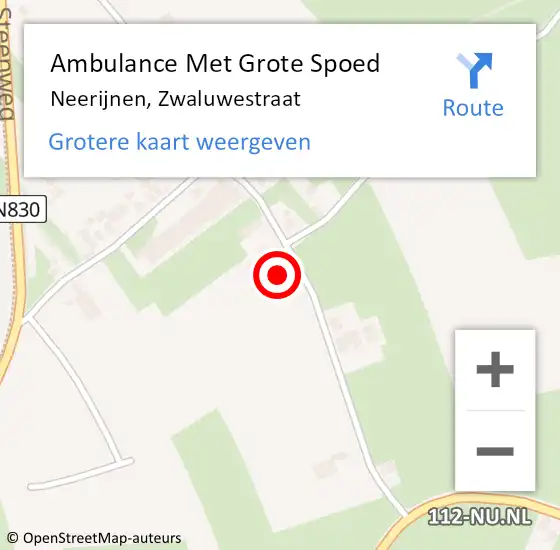 Locatie op kaart van de 112 melding: Ambulance Met Grote Spoed Naar Neerijnen, Zwaluwestraat op 17 oktober 2017 06:32