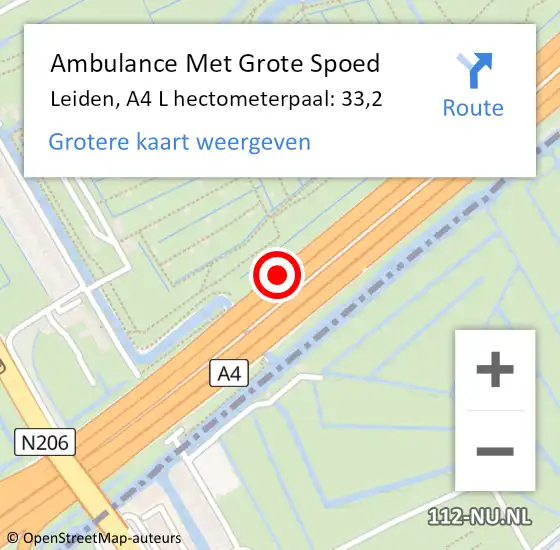 Locatie op kaart van de 112 melding: Ambulance Met Grote Spoed Naar Leiden, A4 L hectometerpaal: 32,2 op 17 oktober 2017 08:25