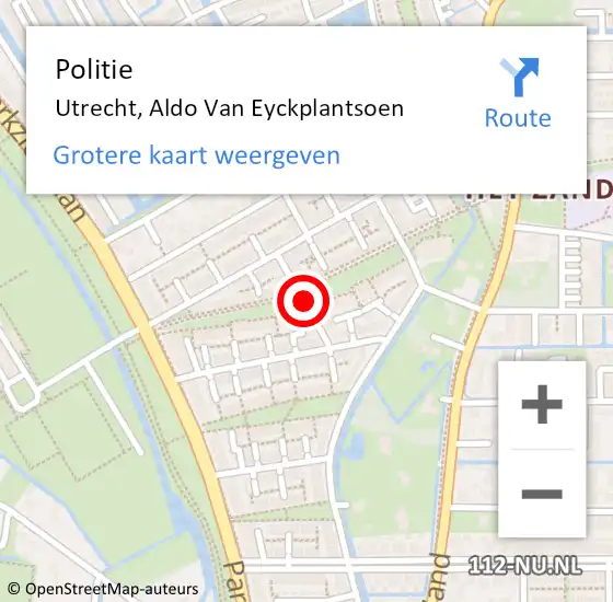 Locatie op kaart van de 112 melding: Politie Utrecht, Aldo Van Eyckplantsoen op 17 oktober 2017 09:07