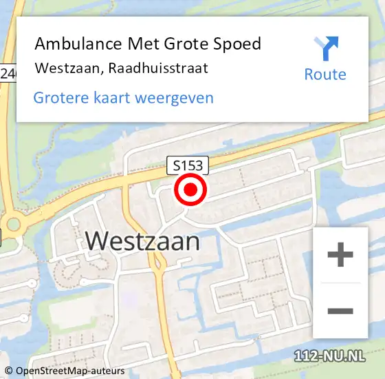 Locatie op kaart van de 112 melding: Ambulance Met Grote Spoed Naar Westzaan, Raadhuisstraat op 17 oktober 2017 09:20