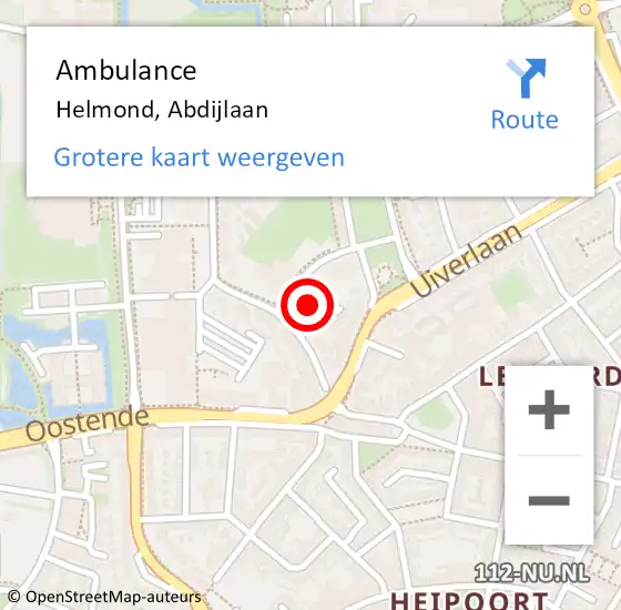 Locatie op kaart van de 112 melding: Ambulance Helmond, Abdijlaan op 17 oktober 2017 11:26