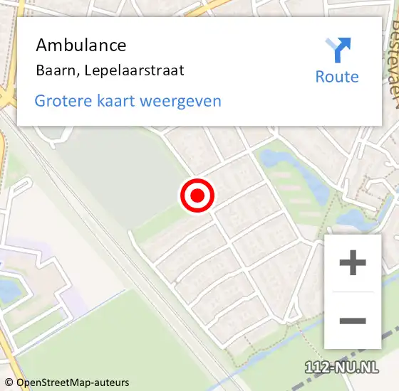 Locatie op kaart van de 112 melding: Ambulance Baarn, Lepelaarstraat op 17 oktober 2017 12:01