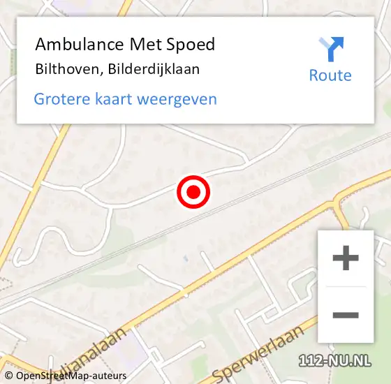 Locatie op kaart van de 112 melding: Ambulance Met Spoed Naar Bilthoven, Bilderdijklaan op 17 oktober 2017 12:53