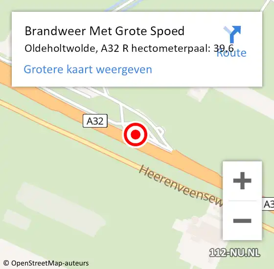 Locatie op kaart van de 112 melding: Brandweer Met Grote Spoed Naar Oldeholtwolde, A32 R hectometerpaal: 39,6 op 17 oktober 2017 12:58