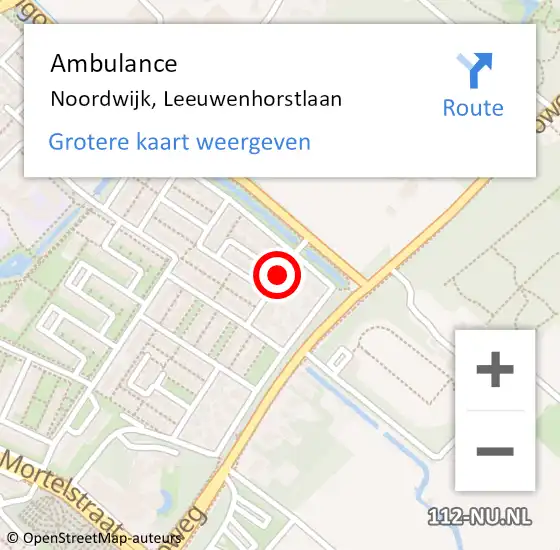 Locatie op kaart van de 112 melding: Ambulance Noordwijk, Leeuwenhorstlaan op 17 oktober 2017 13:23