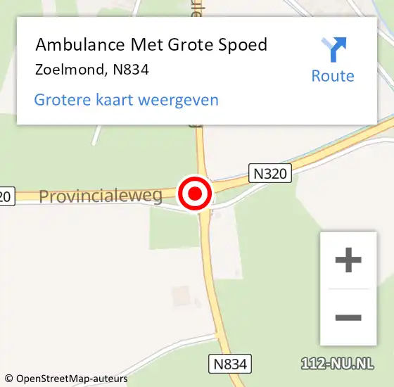 Locatie op kaart van de 112 melding: Ambulance Met Grote Spoed Naar Zoelmond, N834 op 17 oktober 2017 16:13