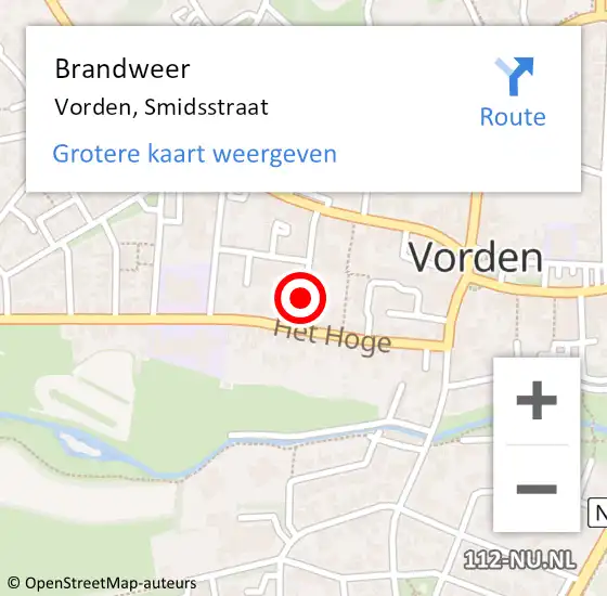 Locatie op kaart van de 112 melding: Brandweer Vorden, Smidsstraat op 17 oktober 2017 16:34