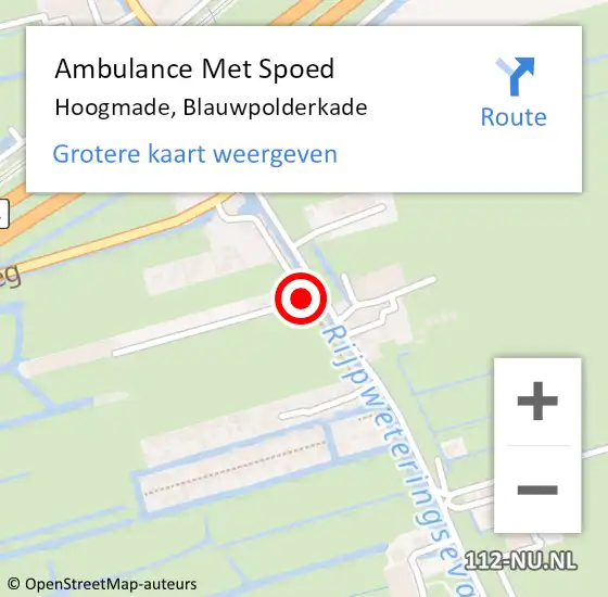 Locatie op kaart van de 112 melding: Ambulance Met Spoed Naar Hoogmade, Blauwpolderkade op 17 oktober 2017 16:37