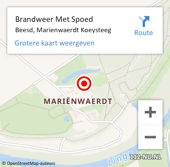 Locatie op kaart van de 112 melding: Brandweer Met Spoed Naar Beesd, Marienwaerdt Koeysteeg op 17 oktober 2017 16:39