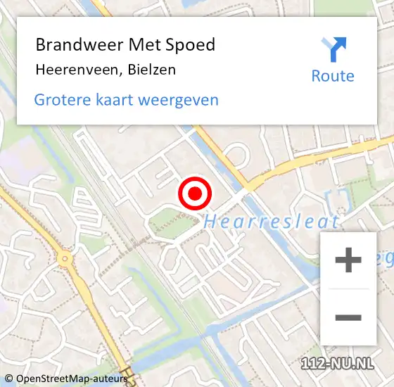 Locatie op kaart van de 112 melding: Brandweer Met Spoed Naar Heerenveen, Bielzen op 17 oktober 2017 19:04