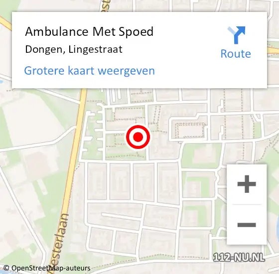 Locatie op kaart van de 112 melding: Ambulance Met Spoed Naar Dongen, Lingestraat op 17 oktober 2017 19:38